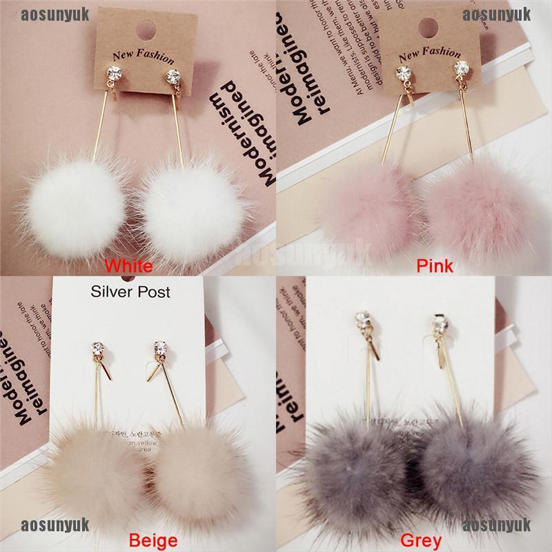 Bông tai nữ dáng dài phối bóng lông mềm mại thời trang