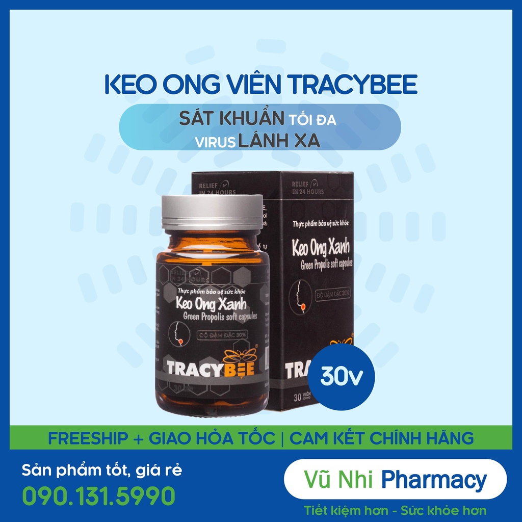 Hộp 30 Viên Keo Ong Xanh Tracybee Kháng Khuẩn
