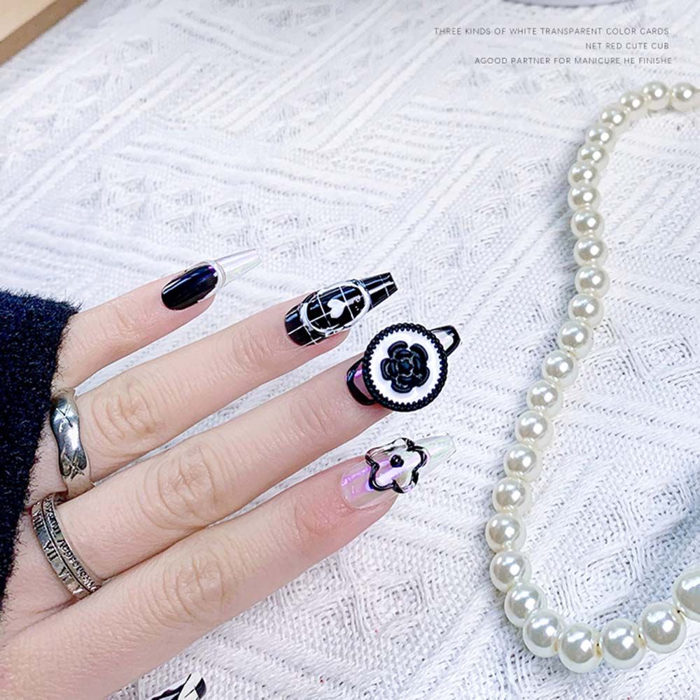 [Hàng mới về] Hạt phụ kiện trang trí móng tay thủ công bằng hợp kim hình nơ nhiều kiểu màu trắng đen kiểu Pháp lãng mạn