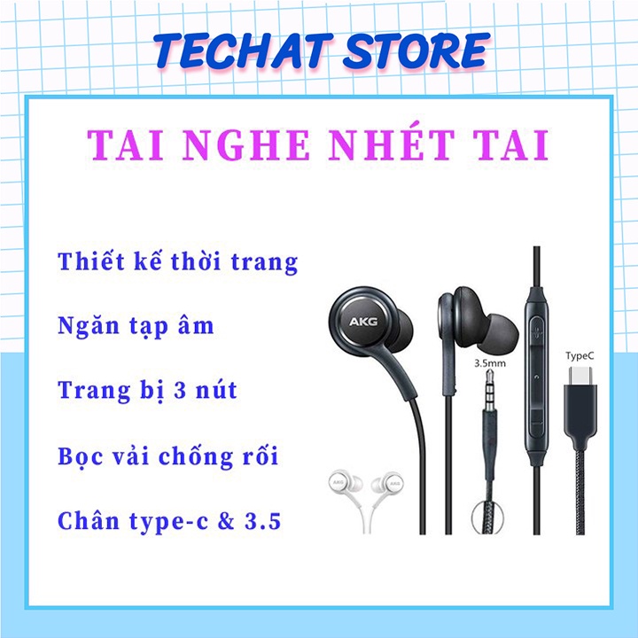 Tai Nghe Nhét Tai Chân 3.5 và Chân Type-C kèm núm phụ kiện