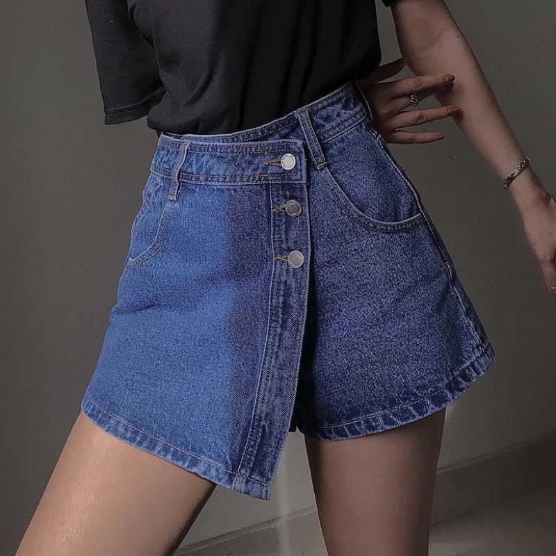 Quần short jean giả váy, nút chéo | BigBuy360 - bigbuy360.vn