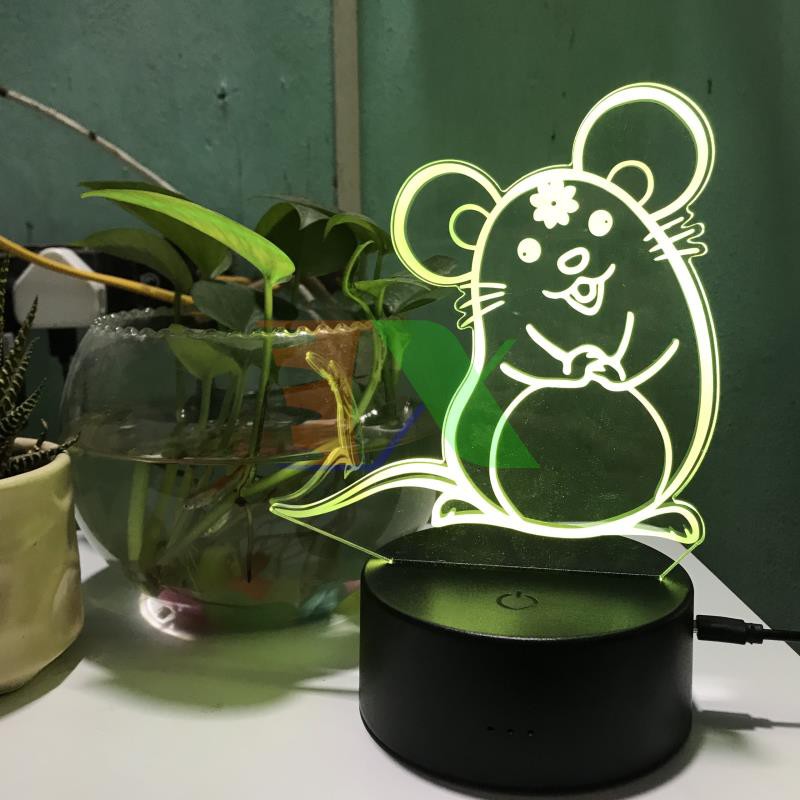Đèn ngủ, đèn trang trí Led 3D, Đèn ngủ 7 màu mini hình Con Chuột