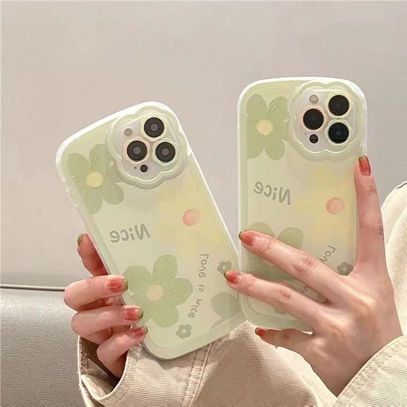 Ốp Điện Thoại Silicon Mềm Họa Tiết Tranh Sơn Dầu Hình Hoa Màu Xanh Lá Cho 13 12 11 Pro MAX X XS MAX XR 7 8 Plus