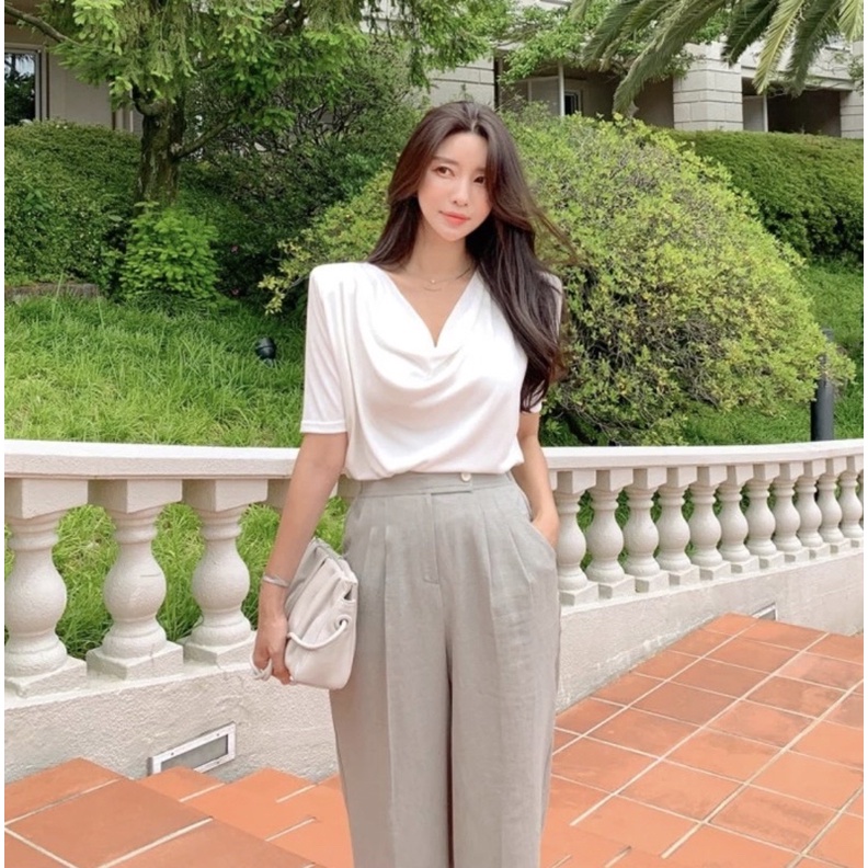 Áo cotton lụa Thái cổ đổ có đệm vai 7 màu, mặc đi học, đi làm, đi chơi