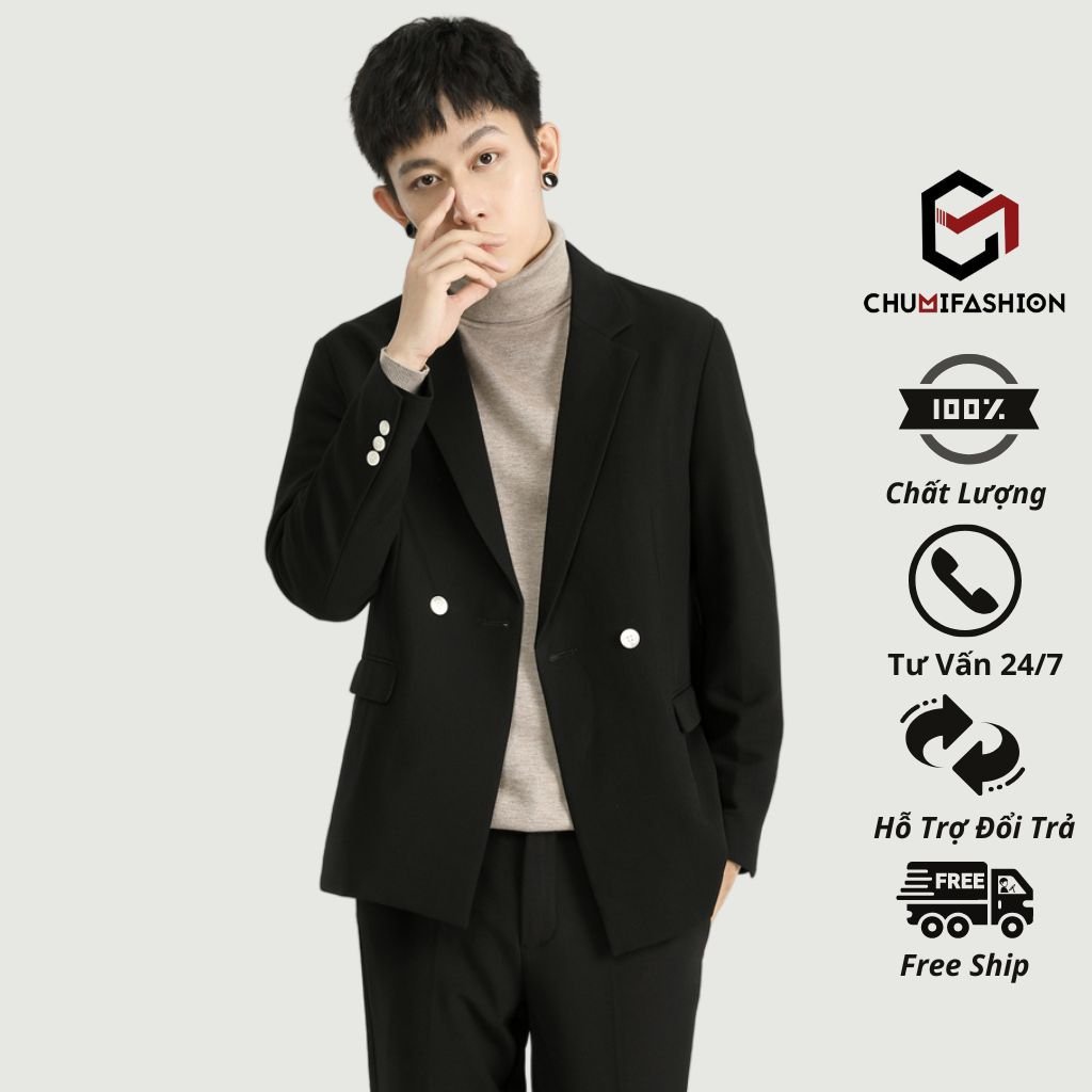 Set Blazer Nam CHUMI Bộ Vest Nam Gồm Áo Vest Và Quần Âu Lịch Lãm Sang Trọng Thời Trang Hàn Quốc AD012