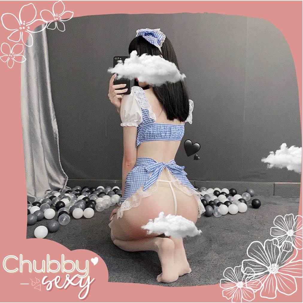 Cosplay sexy hầu gái - Bộ đồ lót nữ sexy gợi cảm - Set đồ cô hầu gái kẻ caro xanh - CPL03 - Chubby.sexy | BigBuy360 - bigbuy360.vn