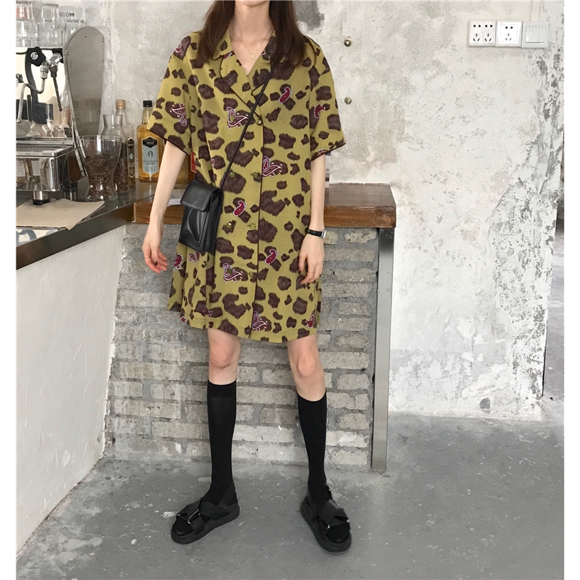 Đầm Sơ Mi Tay Ngắn Dáng Rộng Họa Tiết Da Báo Thời Trang Hong Kong 2020 | BigBuy360 - bigbuy360.vn
