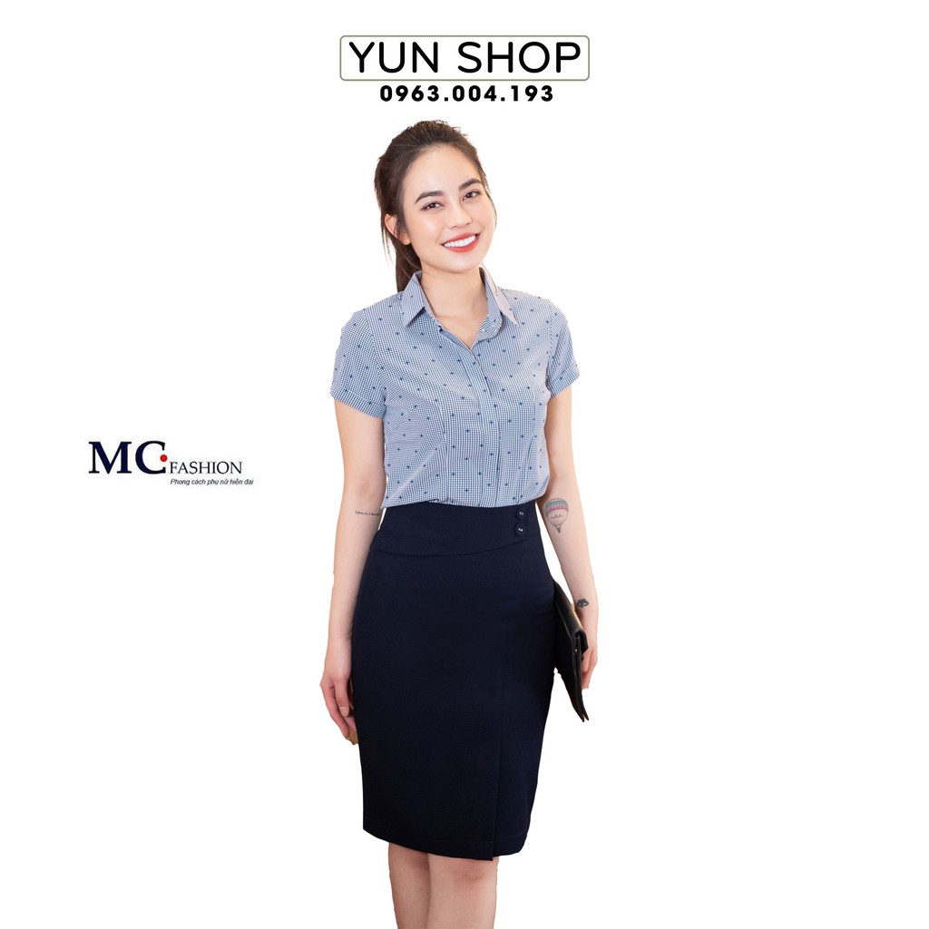 Aó Sơ Mi Nữ,Áo Sơ Mi Công Sở Kiểu Dáng Cộc Ngắn Tay Họa Tiết Sao Chuẩn Hãng MC Fashion A653
