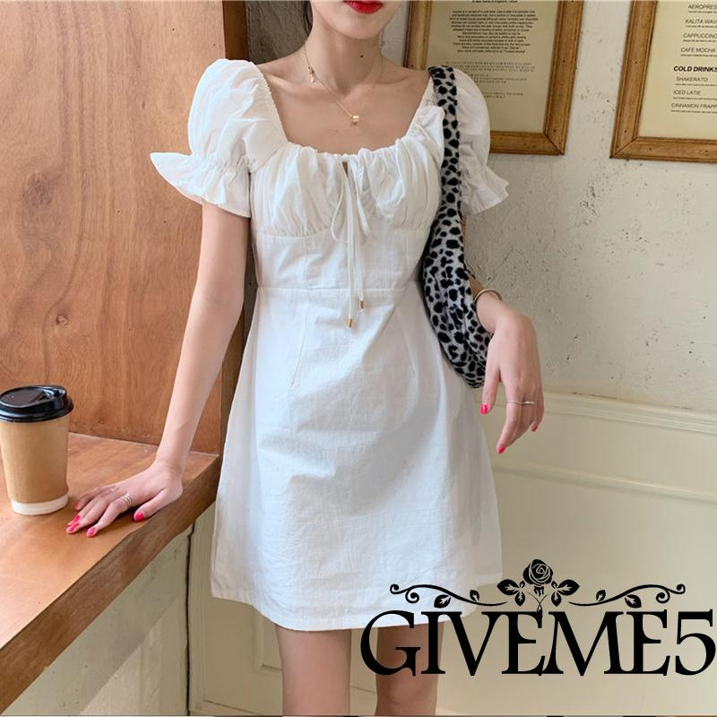 Áo Liền Quần Tay Phồng Cổ Vuông Màu Trơn Thời Trang Cho Nữ