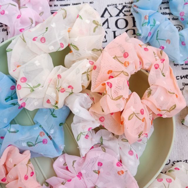 (Hình thật) Cột tóc buộc tóc Cherry Scrunchies