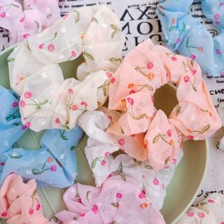 (Hình thật) Cột tóc buộc tóc Cherry Scrunchies