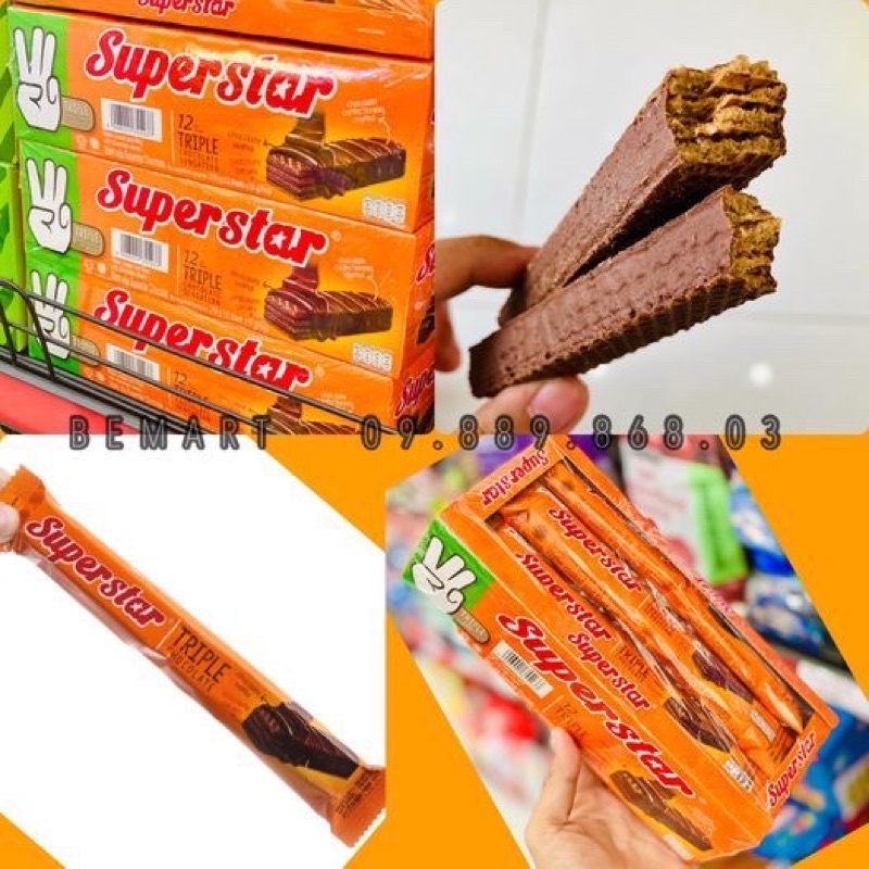Bánh xốp phủ kem socola Superstar hộp 108g/ 192g