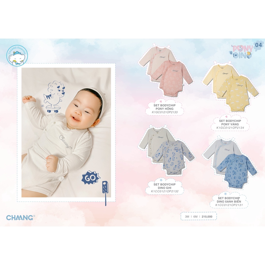 Chaang Set bodychip sơ sinh cúc chéo Pony&amp;Dino