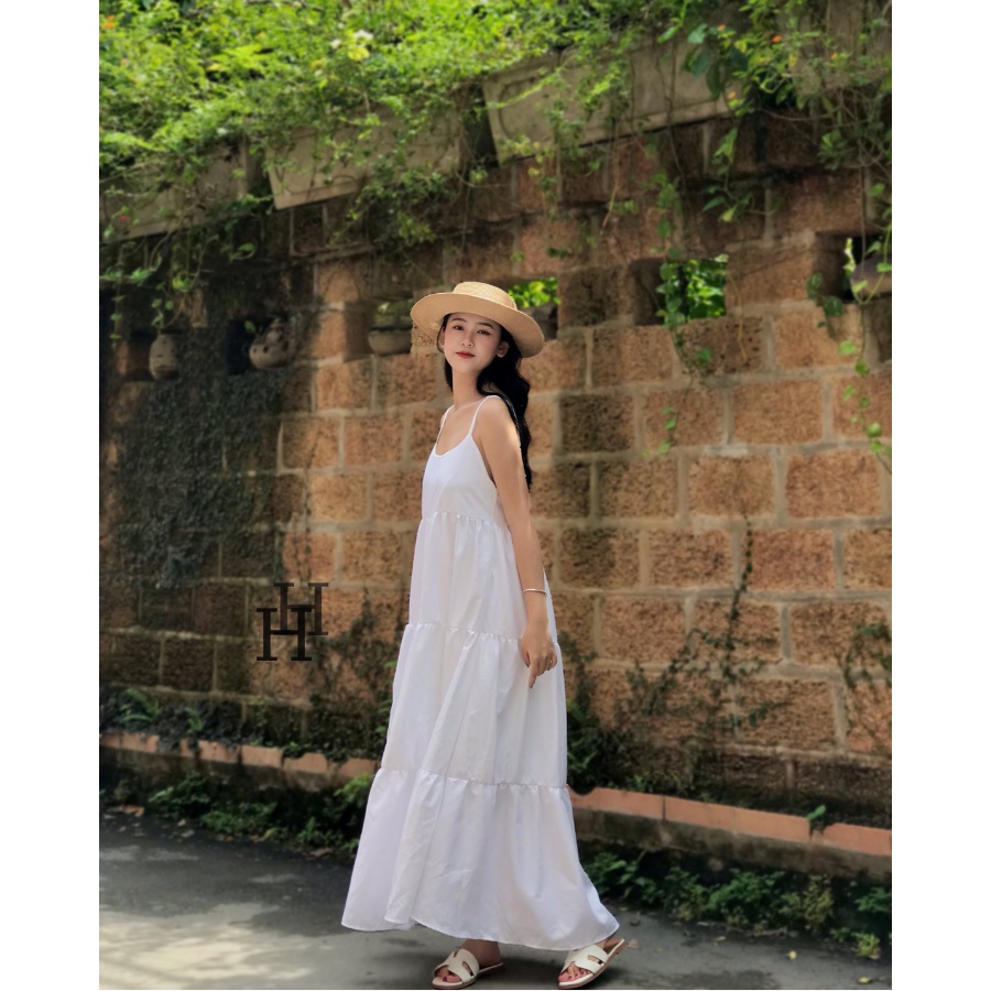 Đầm babydoll hai dây dáng dài màu trắng &amp; đen HDC90 Hỉn Hỉn Store