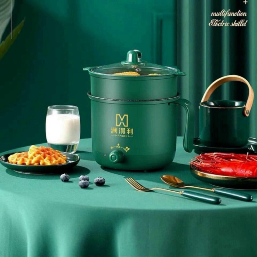 Nồi Lẩu Mini 2 Nấc Nhiệt Kèm Giá Hấp Có Tay Cầm Mẫu Mới 2021 - Ca Nấu Mì 18Cm 2 Nấc Nhiệt Chiên,Sào Đa Năng Loại 1 - N2