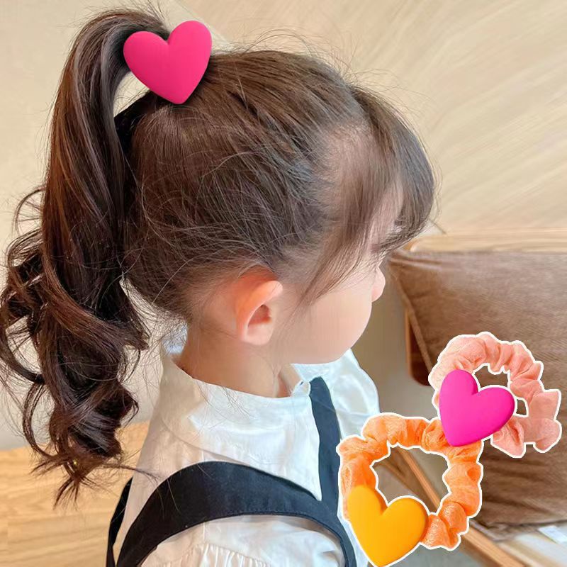 Dây Buộc Tóc Cao Su Co Giãn Bọc Lưới Hình Trái Tim Cá Tính Cho Bé Gái