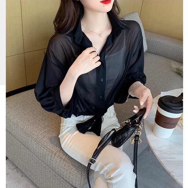 Áo Khoác Mùa Hè Voan Mỏng Nhẹ LARO Dáng Sơ Mi Lửng Cột Eo Siêu Xinh Phối Áo Váy Hai Dây Đi Tiệc - RANSH RA037