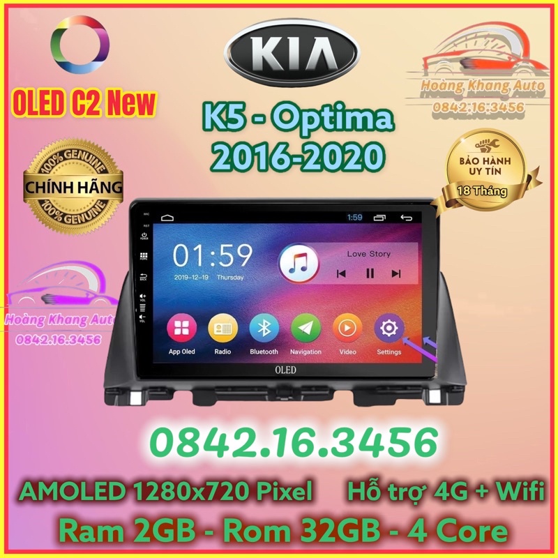 Màn hình Android OLED C2 New Theo Xe KIA K5 + OPTIMA 2016 - 2020, 9 inch kèm dưỡng và jack nguồn zin