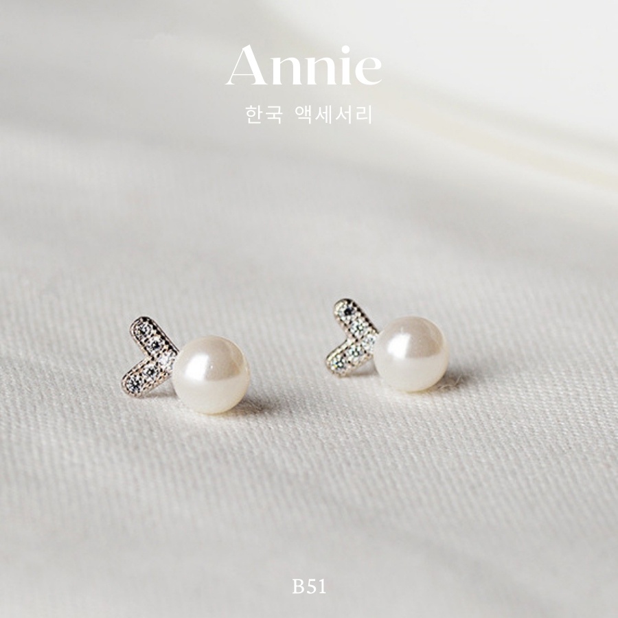Bông tai tim bạc nhỏ phối ngọc trai nhân tạo xinh xắn nhẹ nhàng ANNIE - B51