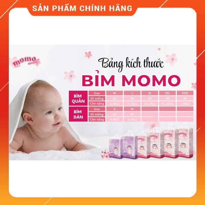 Bỉm MOMO DIAMOND hữu cơ cao cấp quần/dán size S64/ M60/L54/XL50/XXL48/XXXL46