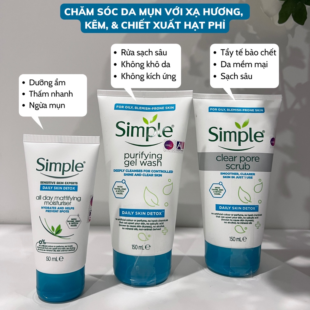 Dưỡng ẩm da dầu Simple Daily Skin Detox Moisturiser 50ml