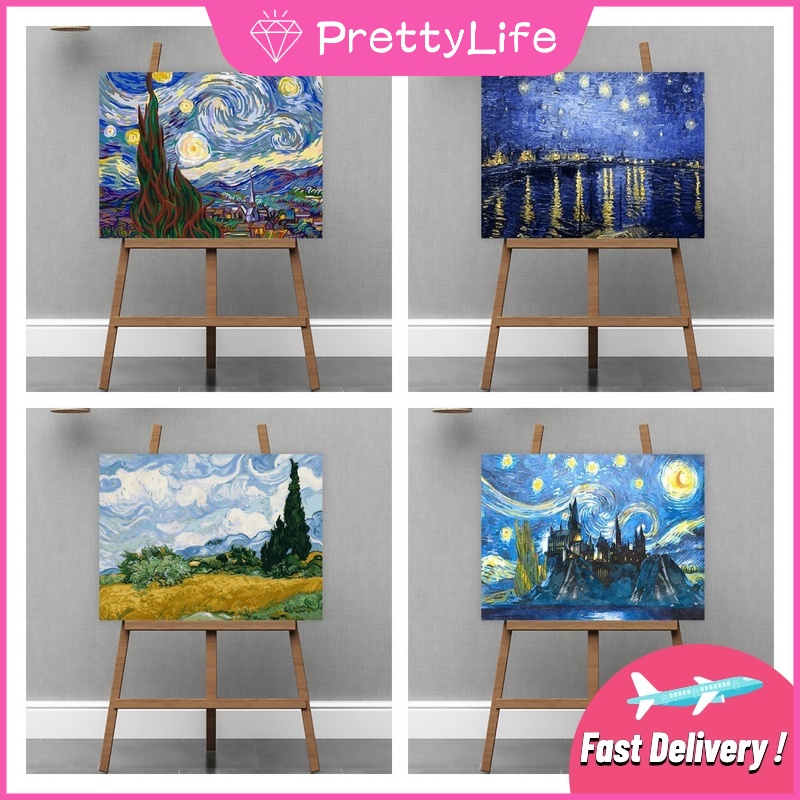 Tranh Sơn Dầu 40x50CM Tự Làm Hình Phong Cảnh Đêm Đầy Sao