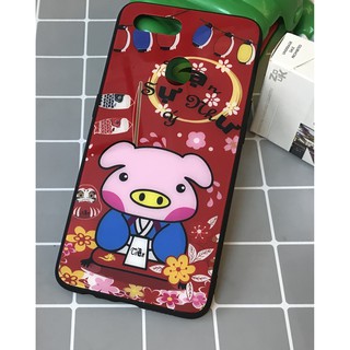 Ốp lưng oppo a7 kính hình lợn thần tài