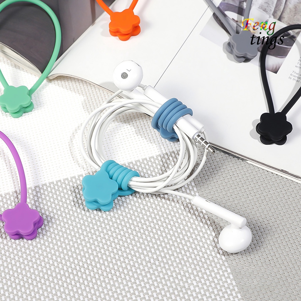 Dụng Cụ Quấn Dây Cáp Sạc Bằng Silicone Hình Bông Hoa Từ Tính Tiện Dụng