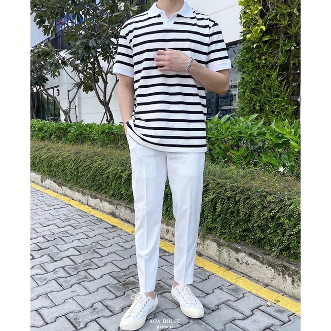 Polo Trắng Sọc - Stripe Collar Sleeve Tee | BigBuy360 - bigbuy360.vn