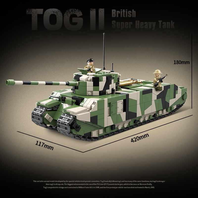 Đồ chơi Lắp ráp Xe Tăng Anh hạng nặng TOG II, Quanguan 100241 British Tank, Xếp hình thông minh, Mô hình xe tăng