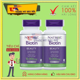 Natrol Biotin 10,000mcg Hỗ Trợ Mọc Tóc - Ngăn Rụng Tóc - Móng Chắc Khỏe