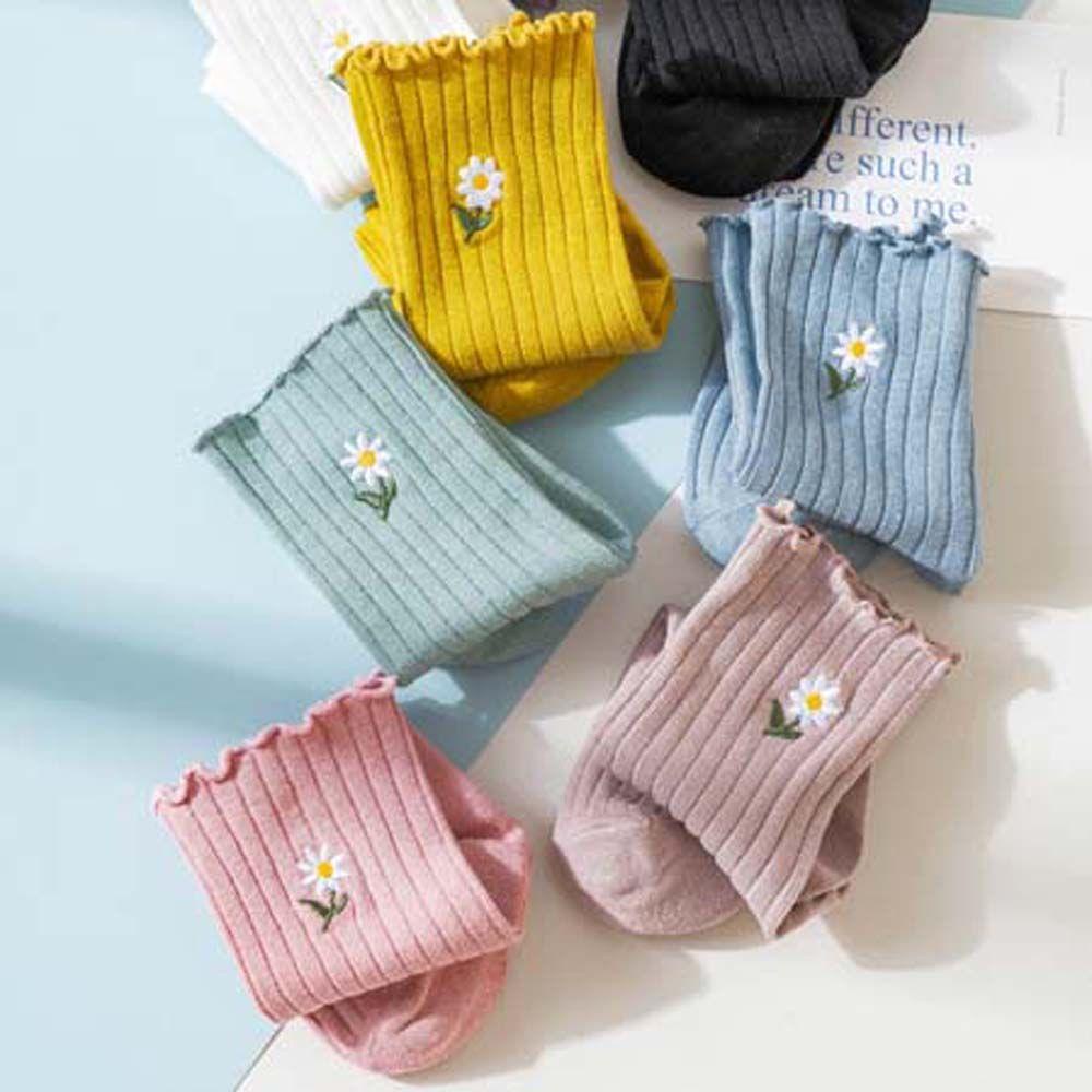 Vớ Cotton Màu Trơn Thoáng Khí Thoải Mái Họa Tiết Hoa Phong Cách Hàn Quốc Cổ Điển Cho Nữ