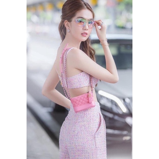 Set bộ áo crop top hồng kèm quần ống suông,set đồ nữ đi làm đi chơi siêu xinh