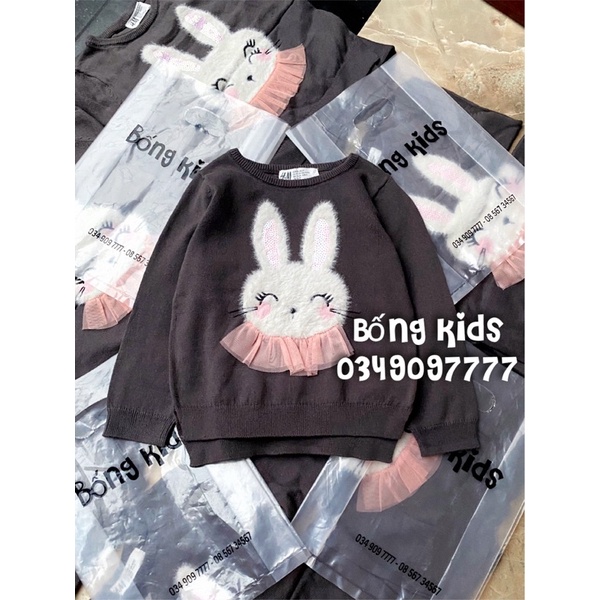Áo Len Bé Gái Thỏ Nhung Xám Nâu HaM