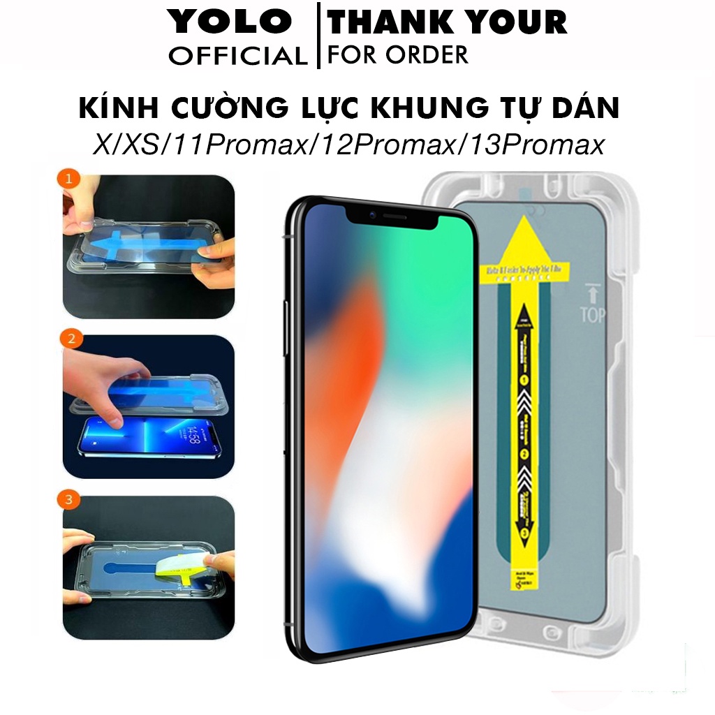 Cường lực khung tự dán iphone 13 pro max 12 pro max 11 pro max X Xr XS Max - Full màn hình [Khung tự dán]