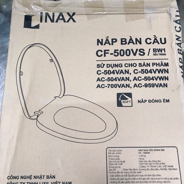 Nắp bàn cầu inax CF-500VS- nắp đóng êm- hàng chính hãng inax- bảo hành 1 năm