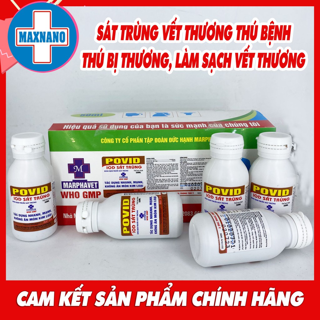 POVID iod sát trùng 50ml khử trùng chuồng trại, vệ sinh vết thương thú bệnh, tránh nhiễm trùng vật nuôi