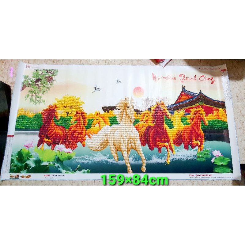 Tranh gắn đá Mã đáo thành công 159×84cm,chỉ cần lên khung