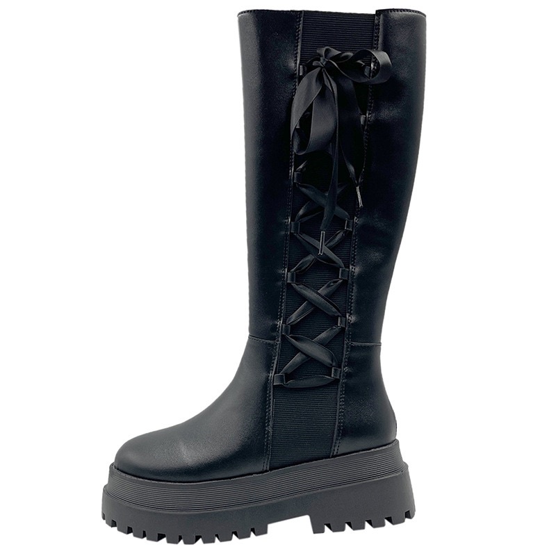 Giày Bốt Đùi Cao Cổ Đan Dây Chéo Bên Ngoài Có Khoá Cạnh Đế Cao 5cm - Mã B69