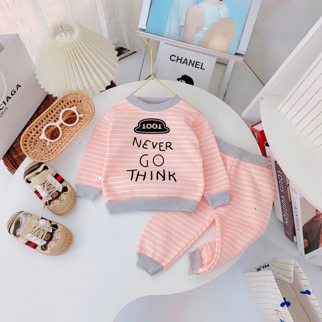 BỘ NỈ BÔNG KẺ IN HÌNH HỌA TIẾT SIÊU XINH CHO BÉ