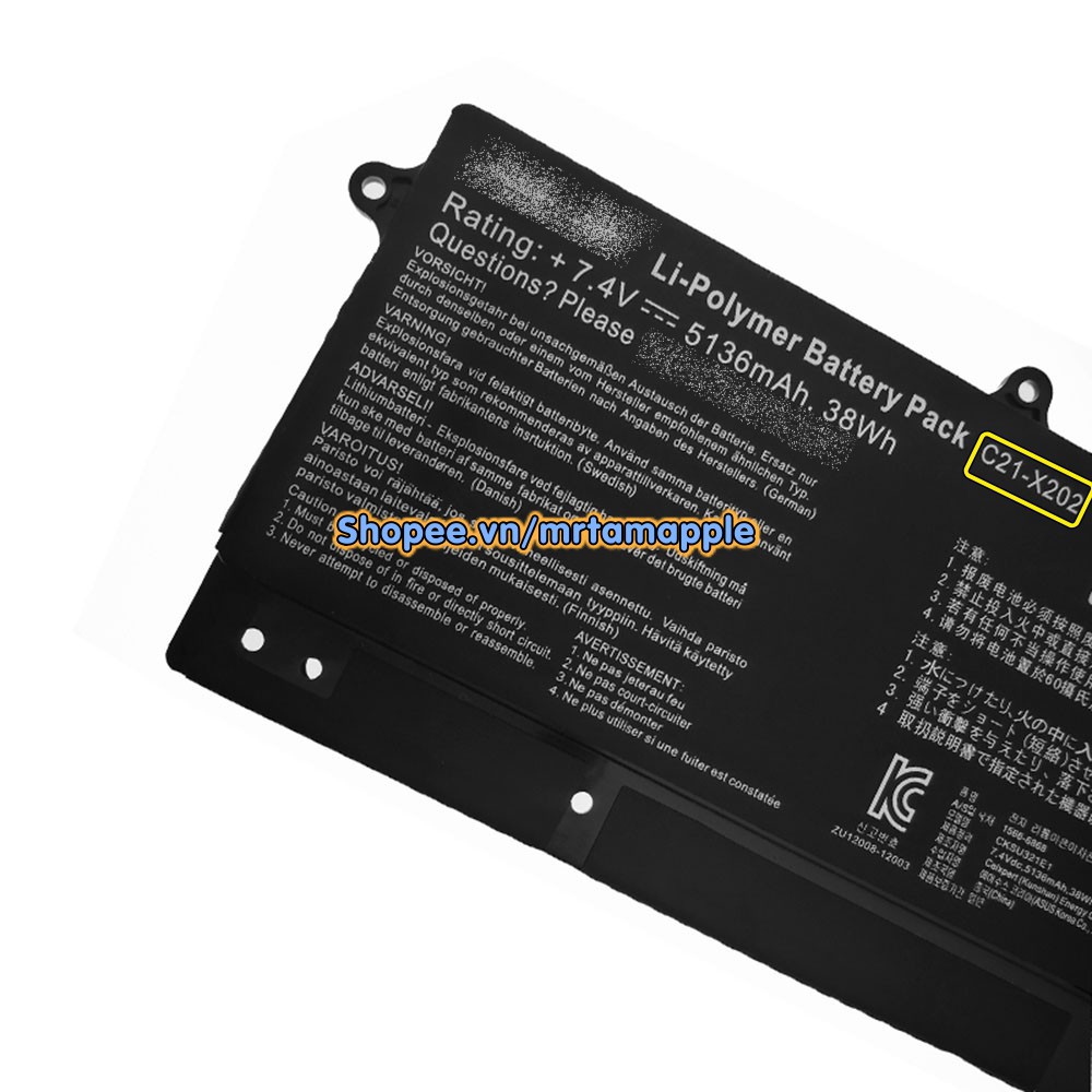 (BATTERY) PIN LAPTOP ASUS X201 C21-X202 (ZIN) - 6 CELL - VivoBook C21-X202 X201E X202E S200 S200E S200E-CT243H