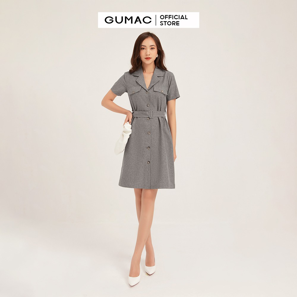 Đầm suông nữ GUMAC cổ vest trẻ trung, màu xám đủ size DB1171 | BigBuy360 - bigbuy360.vn