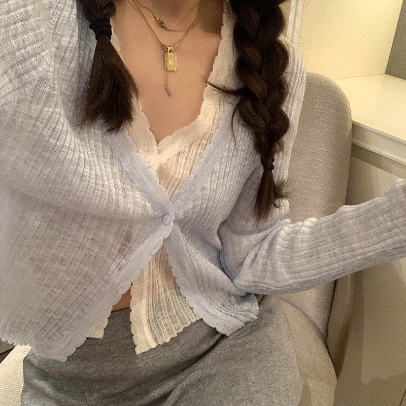 Bán Chạy!Áo Cardigan Dệt Kim Vải Lụa Lạnh Dệt Kim Màu Trơn Chống Nắng Thời Trang Mùa Hè Dành Cho Bạn Nữ