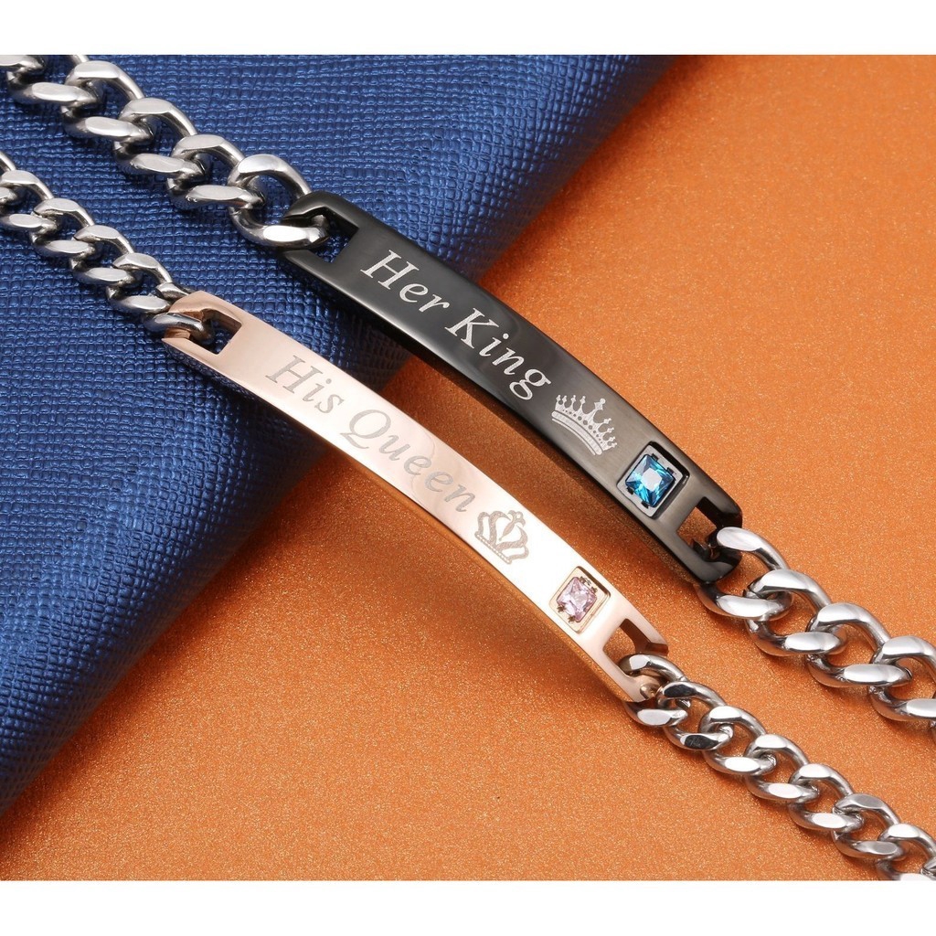 Dây Đeo Tay Cho Cặp Đôi Khắc Chữ His Queen / Her King Thời Trang