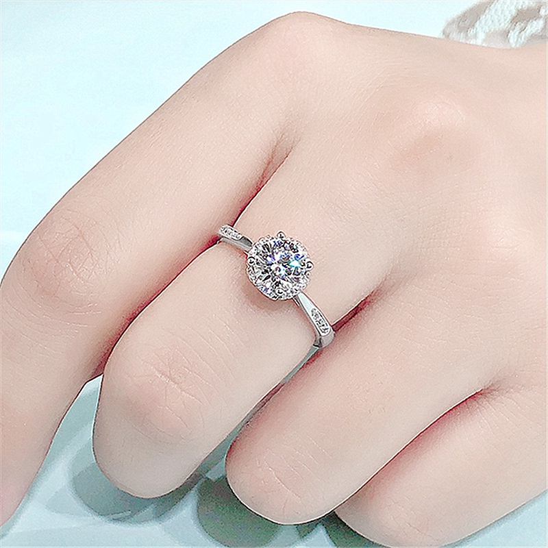 AIFEI💍 Silver 925 Original Pt950 Huayang Ring Moissanite Ring Fully-Inlaid Diamond Ring Genuine Diamond Initial Meeting Love Proposal Diamond Ring Adjustable Cincin-S1