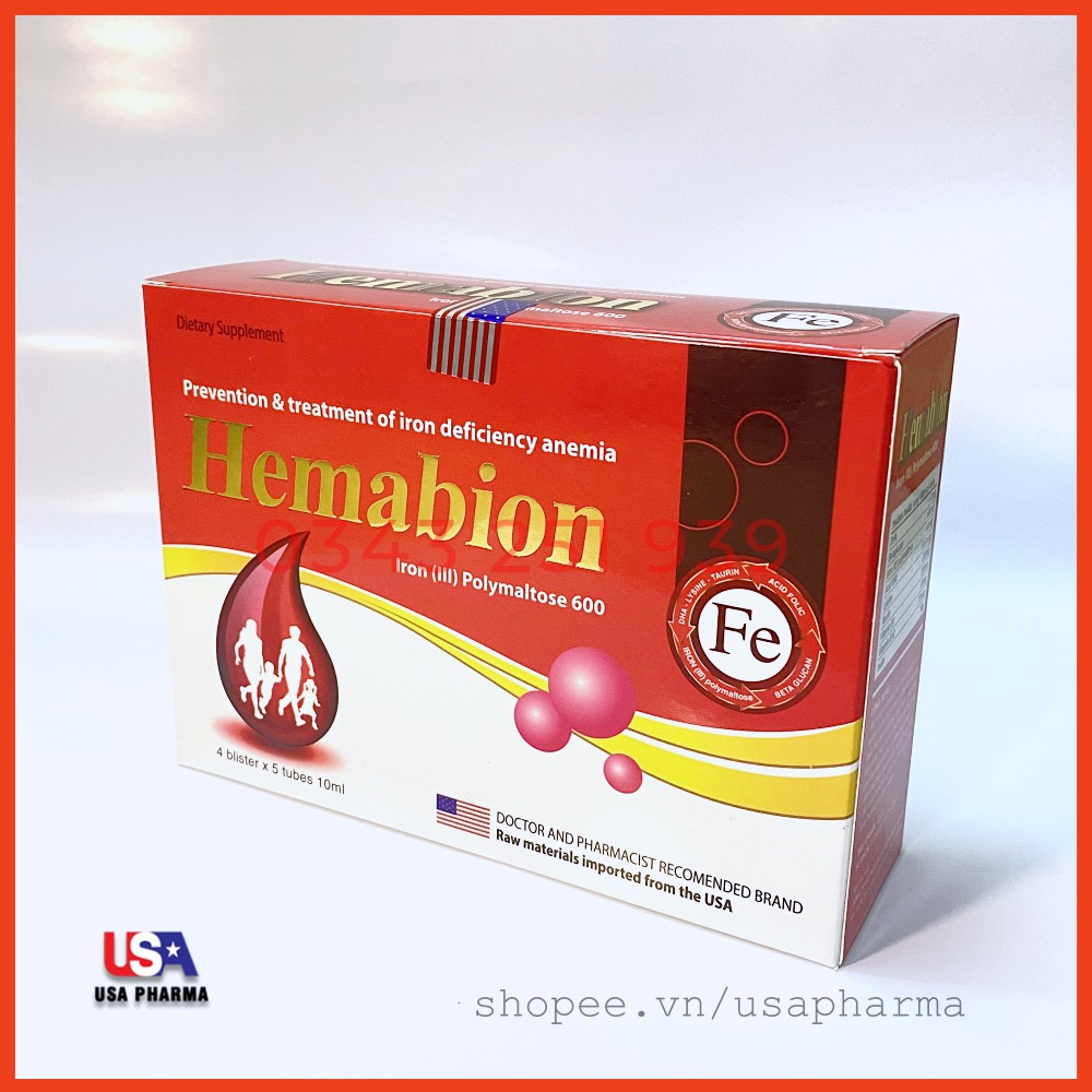Hemabion bổ sung sắt, trẻ chậm lớn, hoa mắt chóng mặt do thiếu sắt, giúp cho quá trình tạo máu tốt hơn | USA Pharma
