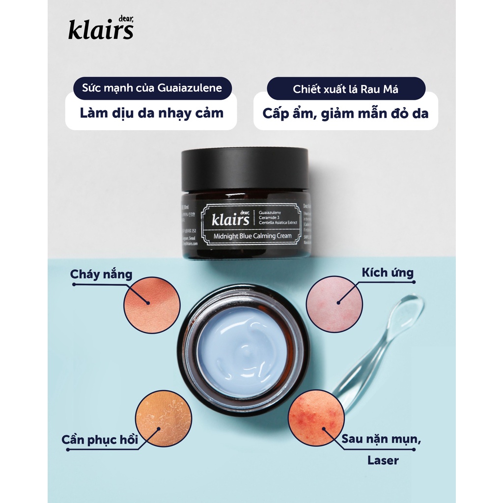 Kem dưỡng Klairs Midnight Blue Calming Cream 60ml làm dịu da , phù hợp với da nhạy cảm
