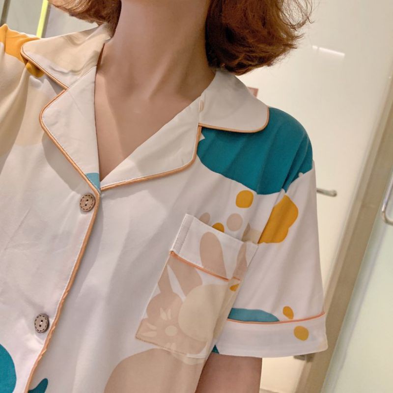 Bộ đồ ngủ ngắn tay in họa tiết hoạt hình đáng yêu cho nữ | BigBuy360 - bigbuy360.vn