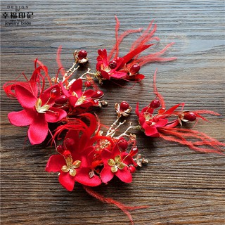 HANDMADE Trâm Cài Tóc Đính Đá Pha Lê Đỏ Trang Trí Tóc Cô Dâu