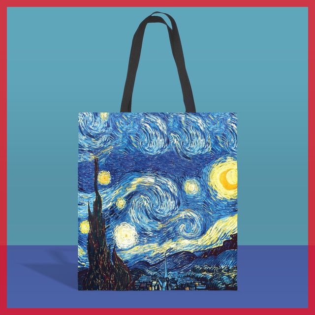 Túi tote đeo vai vải canvas in hình tranh sơn dầu Van Gogh mới cho nữ